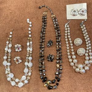 Vintage beaded necklaces and clip on earrings